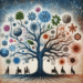 An artistic representation of a family tree with varied branches, each symbolizing different struggles, including addiction. The image illustrates the complex family dynamics and the diverse challenges faced by each member, highlighting the interconnectedness within a family.