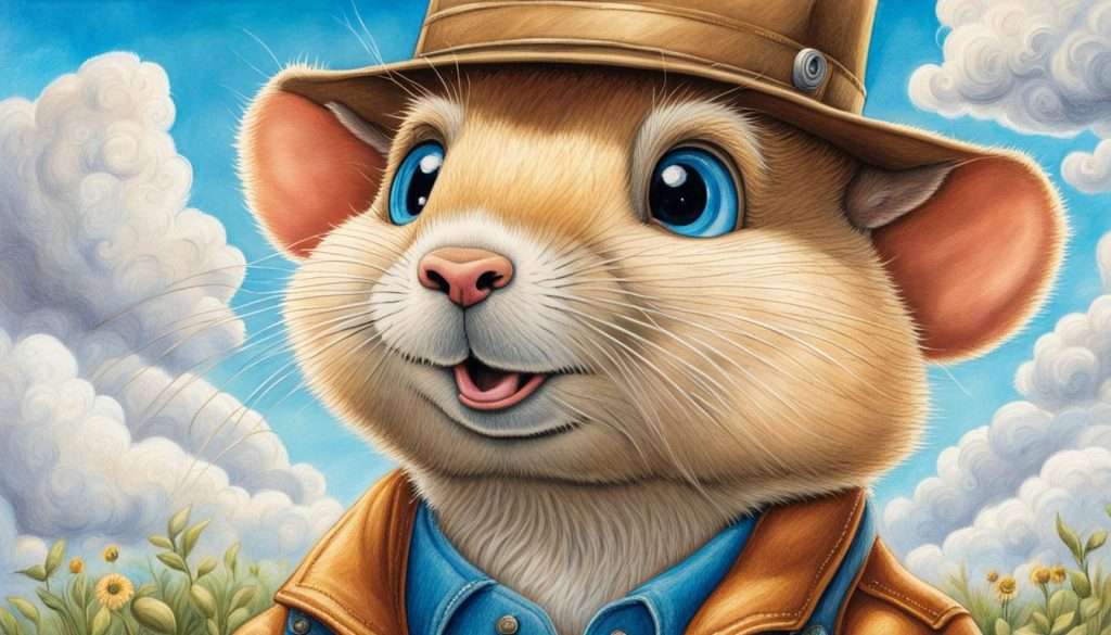 Colored pencil drawn illustration of a anthropomorphic gopher outside in a cap and jacket.