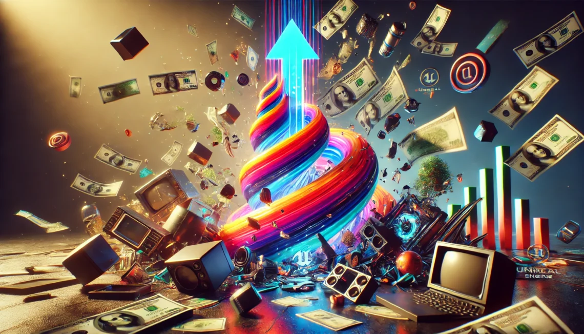 hyper-realistic image with a cinematic feel, designed to evoke the theme of modern consumerism as if crafted using Unreal Engine 5. Let me know if there’s anything else you’d like to adjust!