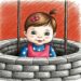 A crayon illustration of a baby inside a grey well.